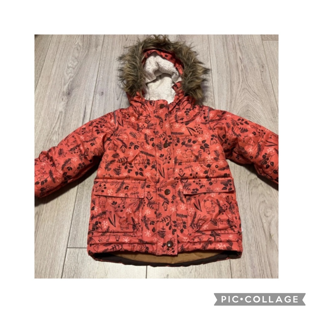 Orange Souris Mini and Clement Floral snow Jacket and snow pants 2/3 years